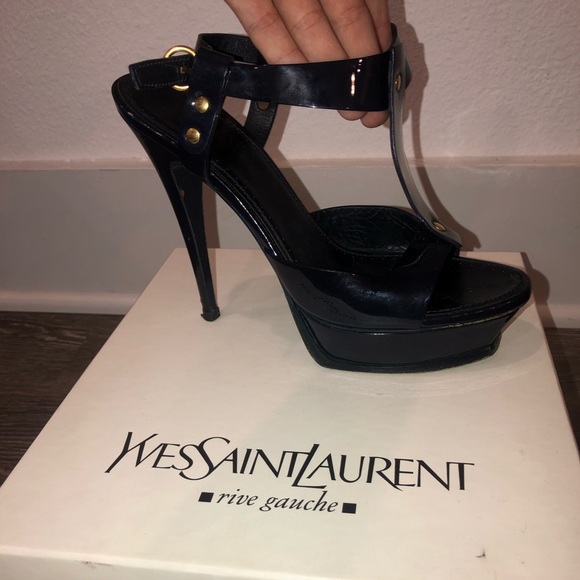 YSL Saint Laurent Blue Patent Tribute Platforms - Picture 2 of 8